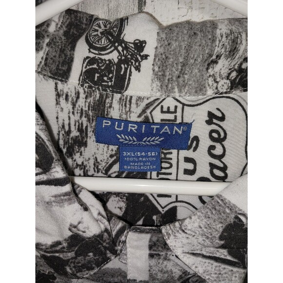Puritan Button Up Short Sleeve Motorcycle Cafe Racer 100% Rayon 3XL - Picture 4 of 7